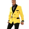 男性用の黄色のスーツジャケットダブルブレストスリムフィットfiブレザー1 PCウェディングプロムグルームアフリカスタイルの男性コート93EQ＃
