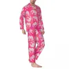 Hemkläder Tribal Floral Elephant Pyjama Ställ in rosa djurtryck Kawaii Sleepwear Män Långa ärmar Vintage sovrum Tvådel nattkläder