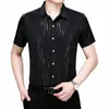 Été Fi Imprimer Chemise Hommes Casual Doré Rayé Chemises À Manches Courtes Pas Iring Slim Fit Busin Bureau Dr Blouse Party E5mp #