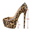 Kleiderschuhe Damen High Platform Super Heels Leoparden Pumpen glänzende Lederspitze