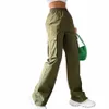 Kvinnor Casual Pants Fi Solid Overalls Fickor Hög midja Elastisk midja Löst lastbyxor Streetwear Högkvalitativa byxor 17FV#