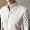 black/white Summer Sexy V-Neck Half Sleeve Shirt High Quality Men's Formal Busin Slim Fit Casual Social Office Blouse Tuxedos N4tO#