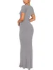 Casual Dresses Barbotimer Women's Elegant BodyCon Maxi Dress Kort ärm Solid Color Summer Long For Cocktail Party Wedding Guest