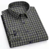 Mäns 100% Cott Flanell Standard Fit LG Sleeve Borsted Shirt med Pocket Casual Plaid randiga skjortor Plus Size W5MN#