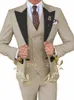 2024 FI 3 stycken sätter Single Breasted Groommen Beige Groom Tuxedo Black Peak Lapel Men Suits Wedding Best Man Blazer Q93U#