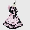 аниме Готическая Лолита JSK Dr с коротким рукавом Kawaii Bow Maid Party Dres Косплей Кошки Девушка Harajuku Симпатичные розовые оборки Черный E2Cz #