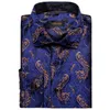 Royal Blue Gold Paisley Camicie di seta per uomo Manica Lg Social Dr Camicia Smoking di lusso Festa di nozze Abbigliamento uomo DiBanGu r4FT #