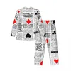 Abbigliamento per la casa Set pigiama con stampa poker Divertente carta da notte Kawaii Coppia di indumenti da notte Manica lunga Casual Allentato Notte Abito da 2 pezzi Taglie forti