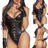 Trajes de cosplay de couro de látex Lingerie erótica Backl V Neck Teddies Bodysuit Plus Size Mulheres Hollow Out Corsets Trajes Sexy b4NW #