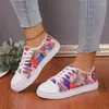 Casual Shoes Plus Size 43 Women's Flat 2024 Sunflower Print Lace Up Canvas Outdoor Versatile Walking Vulcanized