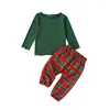 Conjuntos de roupas Natal Baby Girl Outfit Verde Pulôver Tee Top Xadrez Verificado Legging Calça Xmas Cute Criança Roupas 2 Pcs Set