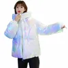 colorato lucido piumino Cott giacca donna giacche invernali 2023 nuovo allentato corto con cappuccio Cott imbottito caldo soprabito Parker femminile B9CG #