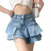 Deeptown Vintage Denim Jupe Shorts Femmes Été Coréen Fi Taille Haute A-ligne Slim Mignon Sexy Mini Jean Jupe À Volants Femme E9tP #