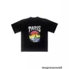 Ontwerper Paris B Family 2024 zomer zonsondergang kokospalm Parijs toren bedrukt T-shirt met korte mouwen, mannelijk en vrouwelijk koppel familie T-shirt S1NQ