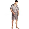 Pijamas de cetim de seda masculinos pijamas conjunto curto conjunto loungewear U.S.S.SMLXL2XL3XL4XL Solid__s 240314