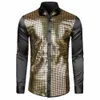 Camicia da uomo Camicia da ballo Club Scintillante con paillettes Risvolto monopetto Slim Fit Manica Lg Mostra Camicia da uomo in tinta unita Top T65b #