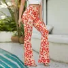 Pantalon à fleurs pour femmes, bas de cloche Sexy, tendance d'été, taille haute, jambes larges, Style bohème, vacances en bord de mer