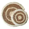 Tapis de Table rond en osier naturel, en coton tissé, avec pompons, assiette, paille d'eau, tapis de dîner Boho, napperons résistants à la chaleur