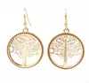 Boucles D'Oreilles Pendantes Arbre Vie Filigrane Petite Goutte Ronde Pour Femme