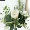 Decorative Flowers Pillar Candle Ring Eucalyptus Leaves Garland Set For Home Wedding Party Table Centerpiece Decoration Spring Greenery