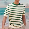 T-shirt da uomo Moda O-Collo T-shirt Top Retro Holiday Style Stripe Cerniera a tre vie Mens Casual 2024 Camicia a maniche corte lavorata a maglia24328