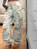 american New Heavy Industry Multi-Pocket Wed Cargo Pants Women Y2K Vintage High-Rise Loose Oversized Straight-Leg Baggy Jeans X8JM#