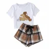 Little Bear Print Pajama Set لطيف ناعم مريح الأكمام قصيرة أعلى شورتات نسائية ملابس نوم للسيدات F00D#