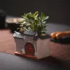 Planters Ancient House Flower Pot Ceramic Succulent Plant Pots Decorative Creative Balcony Simple Indoor Decor Planter Rough Pottery