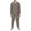 Casa roupas círculos abstratos pijamas outono japonês circular retro oversized conjuntos de pijama masculino manga longa quente lazer terno personalizado