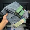 2024 Spring/Summer New Jeans Male Korean Embroidered Stretch Nine-Point Pants Blue W Fi Casual Stretch Slim Denim Pants G2jD#