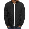 men Quilted Padded Jacket Casual Zip Up Winter Warm Jacket Casual Plaid Stand-Up Zip Coat Windproof Outwear U0Vw#