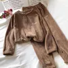 Calças femininas de duas peças Liba Sin Mulheres Conjuntos de Pijama Térmico Inverno Quente Veludo Elástico Cintura Homewear Conjunto Confortável Casual Cashmere