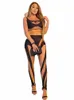 Kliou Mesh Patchwork Two Piece Set Femmes Skinny Hole Sleevel Gilet + Taille moyenne Voir à travers Leggings High Street Attirewear Costumes j7gn #