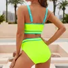 Mulheres de banho de duas peças maiô elegante conjunto de biquíni com cuecas de cintura alta u-pescoço tanque top bloco de cor design esportivo dois para praia