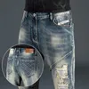 Gespleißte Motorrad Stretch Retro Jeans Männer Fi Marke Slim Fit Loch Mi Stickerei Hosen Party Hip Hop Plus Größe V2fY #