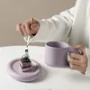 Кружки Luda 300 мл творческая ручная ручная ручная ручная ручка и овальная тарелка керамическая чашка блюдца для кофейного чая молочно