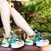 Casual Shoes 6cm Air Mesh Syntetiska kvinnor Chunky Sneaker Designer Luxury Novelty Summer Mixed Color äkta läder Vulkaniserande mode