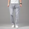 2023 Brand Men's Fit Straight Lightweight Cott Stretch Denim Busin Casual High Waist Thin Light Grey Jeans p791#