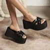 Chinelos estilo verão plataforma cunhas sandálias mulheres slides sapatos de salto alto gladiador mulher pequena plus size 33 - 46