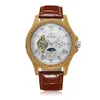 Sewor Men's Fully Automatic Mechanical Wood Watch Leather Band Sun, Moon, and Stars 1823