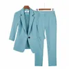 2023 Zomer Nieuwe Dunne Jas Blazer Casual Wijde Pijpen Broek Tweedelige Elegante Vrouwen Broek Set Kantoor Outfits Busin kleding G5S8 #