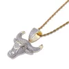 Pendant Necklaces Hip Hop Bling Out Rapper Micro Paved Red CZ Stone Bull Head Tau Pendants For Men Jewelry Gold Color