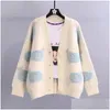 Kvinnors stickor Tees Womens Korean Cartoon Cute Sweater Jacket Autumn Winter 2024 Elegant Löst mångsidig förtjockad stickad Cardigan Drop Ot3wq