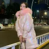 2022 New Winter Parkas Thicken Women's Jacket Puffer Coat Glossy Warm Fur Collar Hooded Lg Female Down Cott Parka Outwear N6Y7#