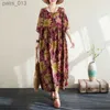 Robes décontractées de base 2024 Nouvelle arrivée été Arts Style Femmes Lâche Vintage Fleurs Imprimer O-cou À Manches Courtes Longueur Cheville Coton S12 yq240328