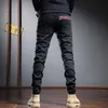 FI män jeans svart rippade lapptäckbyxor raka ben lappar jean streetwear casual slim fit denim byxor c8tc#