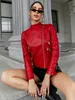 2023 Trendy Frauen Herbst Winter Zip Frt Revers Solide Pr Butt PU Leder Moto Jacke Mantel Streetwear u7jy #