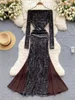 Повседневные платья Foamlina, сексуальное бархатное вечернее платье с длинным рукавом и разрезом на шее, женское элегантное винтажное тонкое лоскутное платье русалки с принтом
