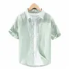 Suehaiwe's merk korte mouw zomer linnen overhemd mannen fi casual turn-down kraag effen wit overhemd heren camisa masculina v0sM #