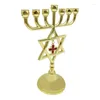 Candle Holders Metal Menorah 7 Branch Vintage Star Pendant Candlestick Religious Supplies 594C